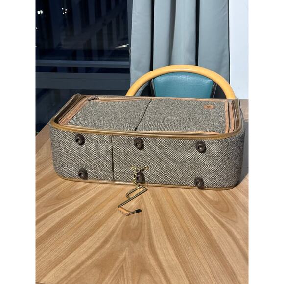 Vintage Hartmann Tweed & Leather Garment Bag - RARE Design 23x16x7 - Picture 6 of 10